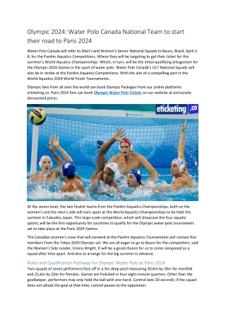 Olympic 2024 Water Polo Canada National Team to start their road to Paris 2024