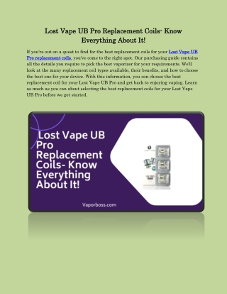 Lost Vape UB Pro Replacement Coils- Know Everything About It!