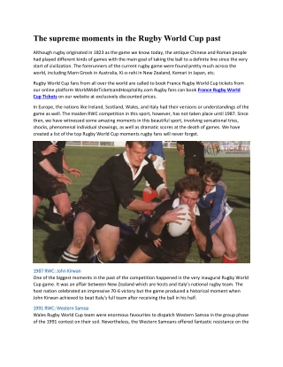 The supreme moments in the Rugby World Cup past