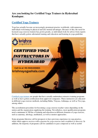 Certified Yoga Trainers in Hyderabad Kondapur.