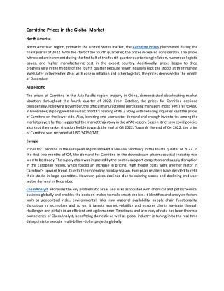 Carnitine Prices in the Global Market