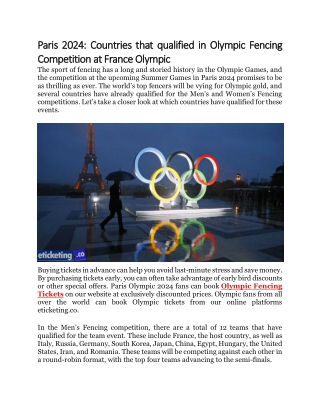 Paris 2024 Countries that qualified in Olympic Fencing Competition at France Olympic