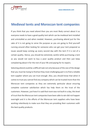 Medieval tents and Moroccan tent companies