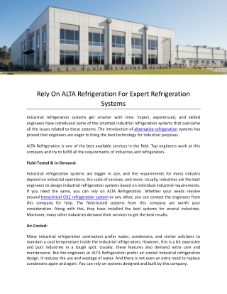 Rely On ALTA Refrigeration For Expert Refrigeration Systems