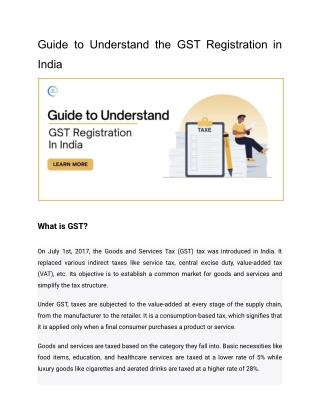 Guide to understand GST Registration in India