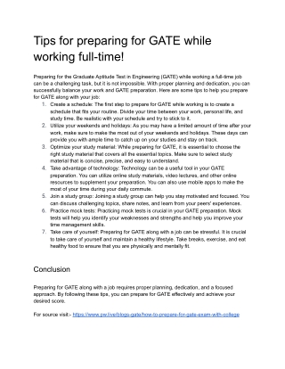 Tips for preparing for GATE while working full-time