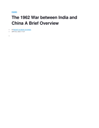 The 1962 War between India and China A Brief Overview