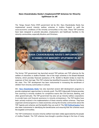 Nara Chandrababu Naidu’s ImplementsTDP Schemes for Minority Upliftment In AP.