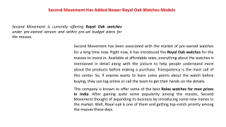 Second Movement Has Added Newer Royal Oak Watches Models