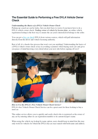 The Essential Guide to Performing a Free DVLA Vehicle Owner Check