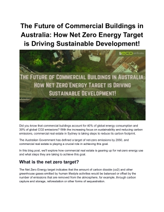 The Future of Commercial Buildings in Australia: How Net Zero Energy Target is D