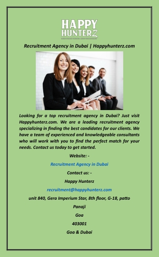 Recruitment Agency in Dubai  Happyhunterz