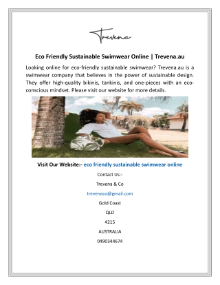 Eco Friendly Sustainable Swimwear Online  Trevena.au