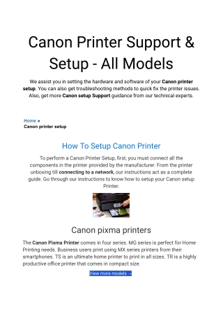 Canon Printer Support & Setup - All Models