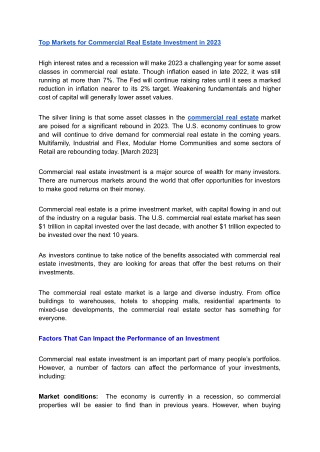Commercial Real Estate Investment in 2023