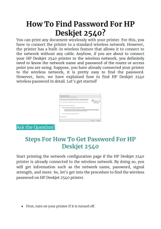 How To Find Password For HP Deskjet 2540?