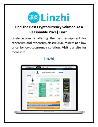 Find The Best Cryptocurrency Solution At A Reasonable Price| Linzhi