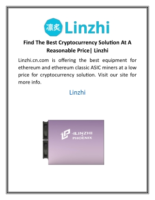 Find The Best Cryptocurrency Solution At A Reasonable Price| Linzhi