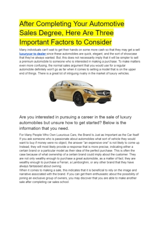 After Completing Your Automotive Sales Degree, Here Are Three Important Factors to Consider - Google Docs