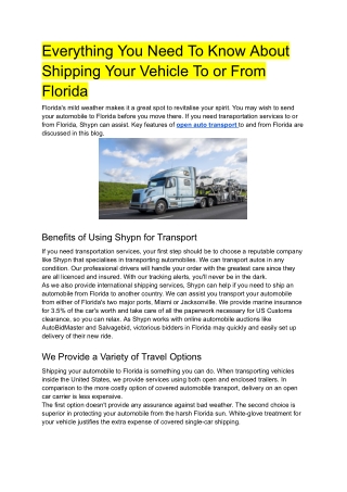 Everything You Need To Know About Shipping Your Vehicle To or From Florida