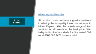 Milton Keynes Limo Hire Services at Lux-limo.co.uk;;;;;