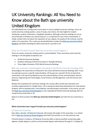 UK University Rankings: All You Need to Know about the Bath spa university Unite