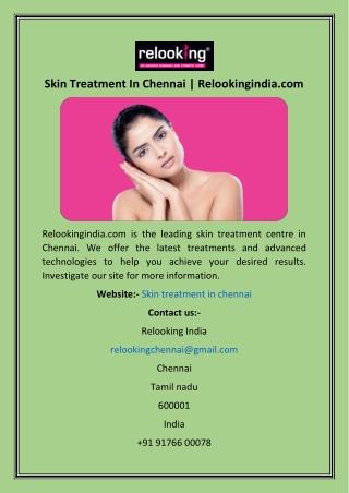 Skin Treatment In Chennai  Relookingindia