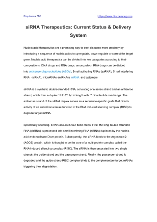 siRNA Therapeutics Current Status & Delivery System