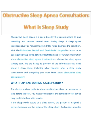 Obstructive Sleep Apnea Consultation: What is Sleep Study?
