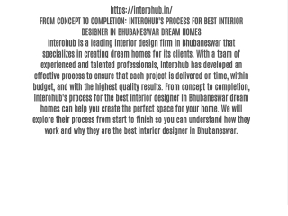 FROM CONCEPT TO COMPLETION: INTEROHUB'S PROCESS FOR BEST INTERIOR DESIGNER IN BHUBANESWAR DREAM HOMES