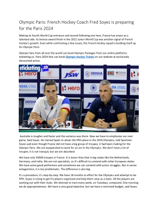 Olympic Paris French Hockey Coach Fred Soyez is preparing for the Paris 2024