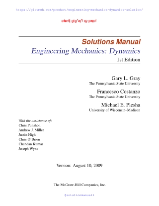 Solution Manual of Engineering Mechanics Dynamics 1st edition by Gray pdf