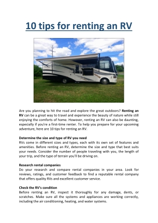 10 tips for renting an RV