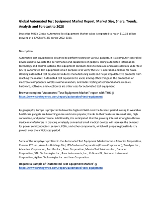 Global Automated Test Equipment Market Report, Market Size, Share, Trends, Analy