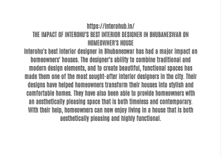 THE IMPACT OF INTEROHU'S BEST INTERIOR DESIGNER IN BHUBANESWAR ON HOMEOWNER'S HOUSE