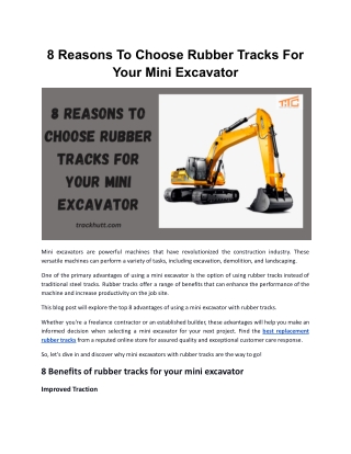 8 Reasons To Choose Rubber Tracks For Your Mini Excavator