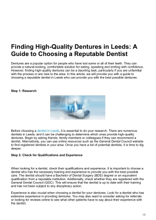 Finding High Quality Dentures in Leeds A Guide to Choosing a Reputable Dentist