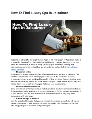 How To Find Luxury Spa In Jaisalmer