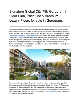 Signature Global City 79b Gurugram | Floor Plan, Price List & Brochure | Luxury
