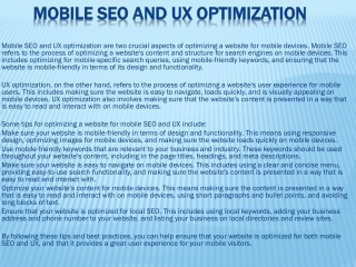 MOBILE SEO AND UX OPTIMIZATION