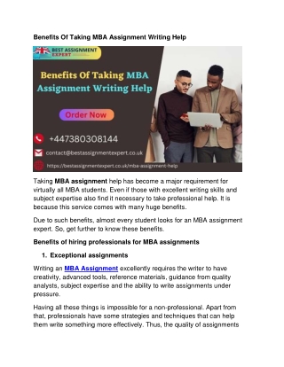 Benefits Of Taking MBA Assignment Writing Help