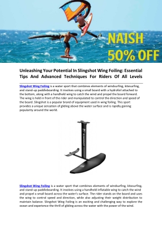 Unleashing Your Potential In Slingshot Wing Foiling