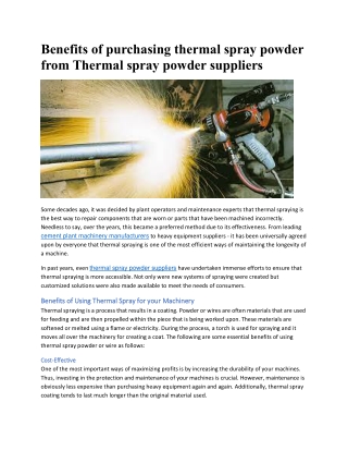 Benefits of purchasing thermal spray powder from Thermal spray powder suppliers