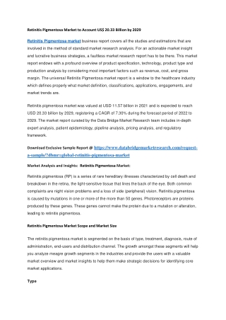 Retinitis Pigmentosa Market to Account US 20.33 Billion by 2029