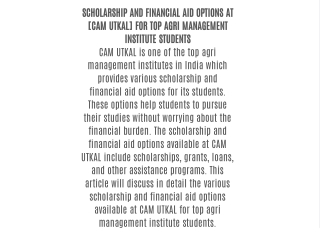 SCHOLARSHIP AND FINANCIAL AID OPTIONS AT [CAM UTKAL] FOR TOP AGRI MANAGEMENT INSTITUTE STUDENTS