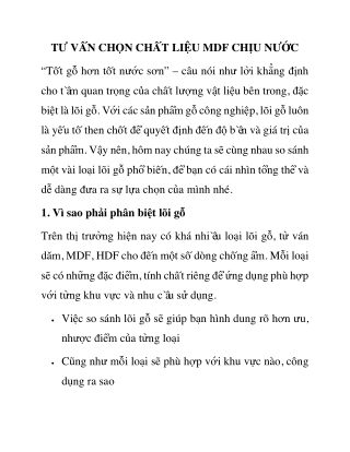 Tư vấn chọn chất liệu mdf chịu nước