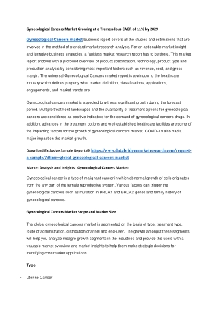 Gynecological Cancers Market Growing at a Tremendous CAGR of 11 by 2029