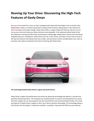 Revving Up Your Drive Discovering the High Tech Features of Geely Oman