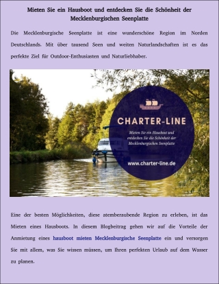 Mieten Sie ein Hausboot und entdecken Sie die Schönheit der Mecklenburgischen Seenplatte