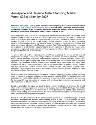 Aerospace and Defence Metal Stamping Market Worth
